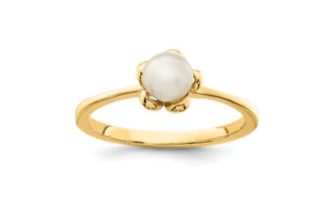 14K Yellow Gold 4 5mm White Button Freshwater Cultured Pearl Flower Ring