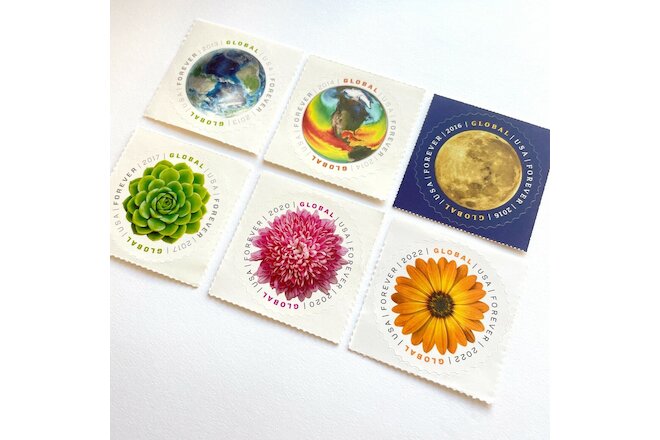 US GLOBAL FOREVER 6 Single Stamps (2013-2022) #4740 4893 5058 5198 5460 5676