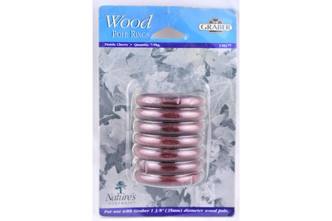 ⭕GRABER WOOD Curtain Drapery Pole RINGS LOT of 7 w/Eyelets Cherry 2.6" New