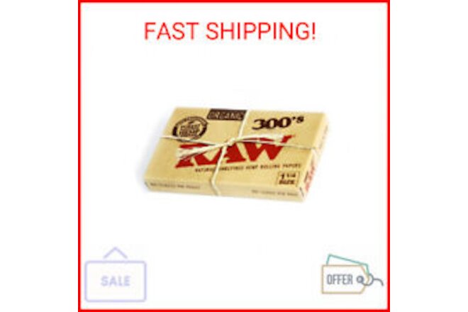 RAW Organic 300 1.25 1 1/4 Size Rolling Papers 1 Pack = 300 Leaves, 300 Count (P