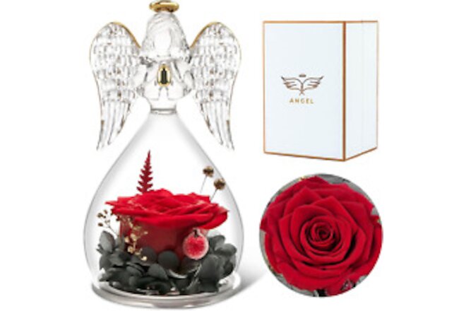 Rolra Angel Rose Figurines Angel Gifts for Women, Preserved Flower Rose Glass
