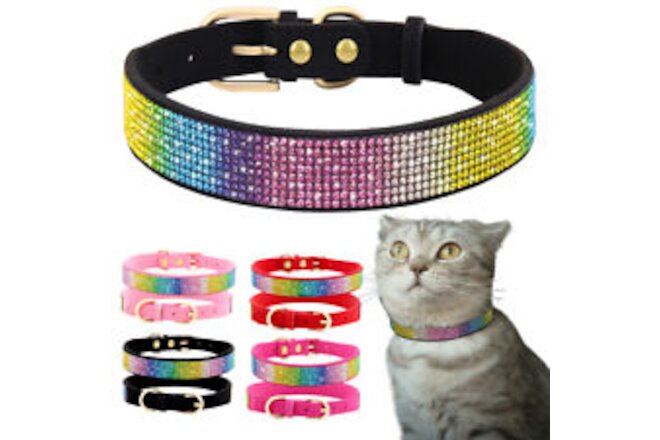 Crystal Dog Collars Fancy Small Bling Rhinestone Leather Dog Collar Cat Necklace