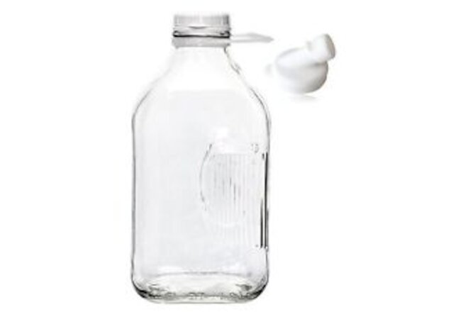 Heavy Glass Milk Bottle - Jug with Lid and Silicone Pour Spout - Clear Milk C...