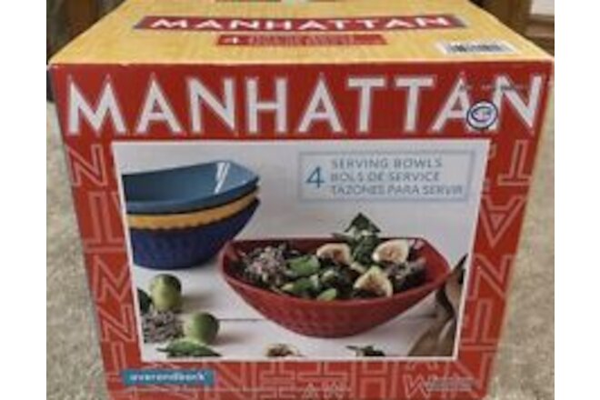 Over And Back 4 Manhattan Serving Bowls 9x7-1/2” Red, Cobalt, Yellow, Turquoise