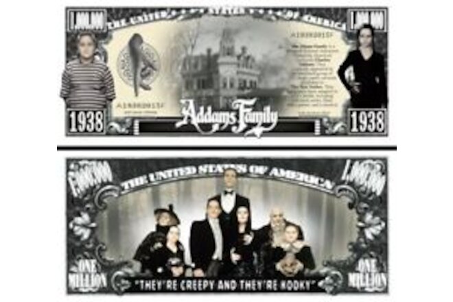 The Addams Family Pack of 50 Collectible Funny Money 1 Million Dollar Bills