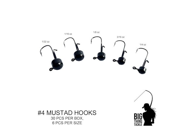 30 pack Ned Rig Jig Heads, 5 weights, Mustad Hooks #4, Midwest-Style, Mushroom