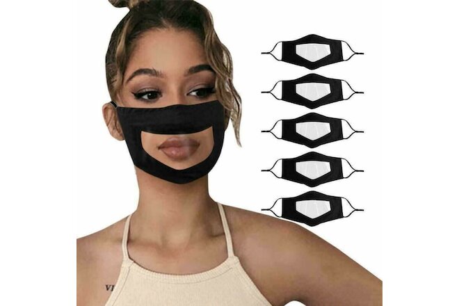 2x Face Mask Visible Clear Transparent Window Shield For Deaf Mute Lip Reading
