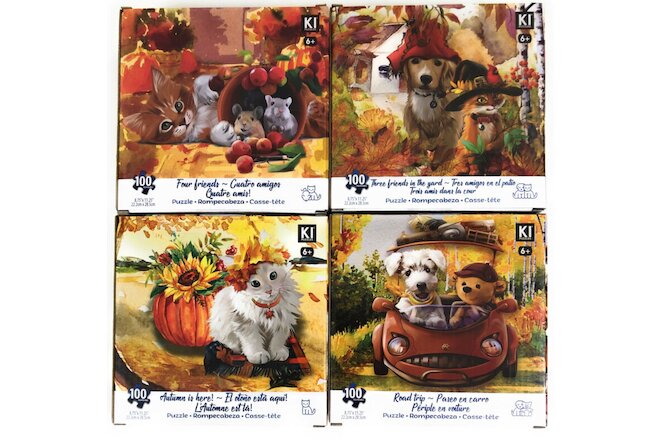 Lot 4 100 Piece Jigsaw Puzzles Kids Dogs Cats Puppies Kittens Mouse Xmas Toys