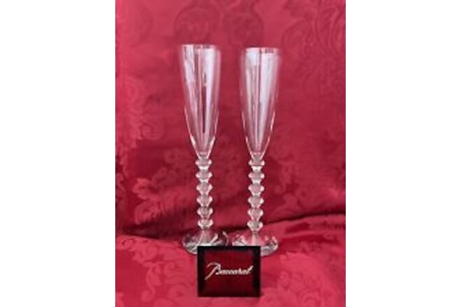 NEW FLAWLESS Glass BACCARAT France Pair VEGA FLUTISSIMO Crystal CHAMPAGNE FLUTES