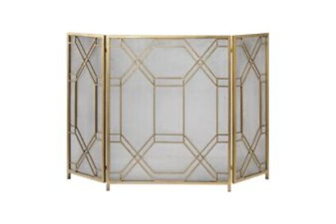 3 Panel Gold Decorative Fireplace Screen - 52.5 inch Iron Fireplace Screen -