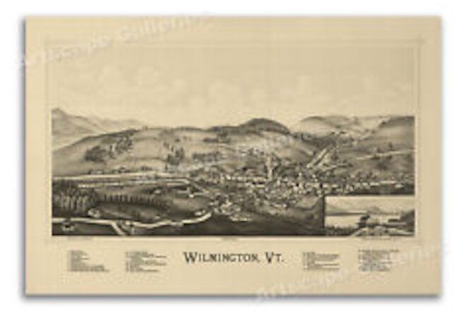 Bird's Eye View 1891 Wilmington Vermont Vintage Style City Map - 16x24