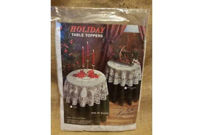 Amrose Christmas Holiday Round Lace Table Toppers 45" Bells & Candles NIP