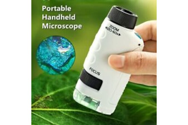 Mini Handheld Pocket Microscope 60X-120X KP Lens LED Lighted Kids Science Toy