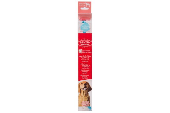 (2 Pack) Petrodex Dual Ended 360 Plaque Toothbrush for Large Dogs