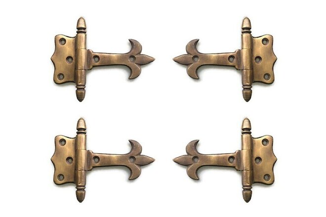 4 small aged solid Brass DOOR small hinges vintage age antique style heavy 3" B