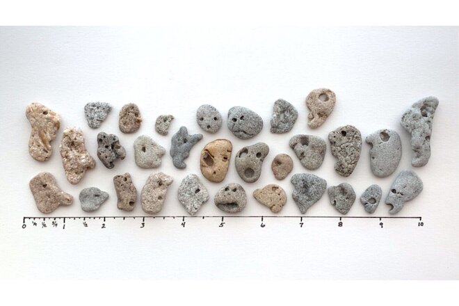30 Natural Beach Rocks Face in Stone pebble art craft shell Zombie hag Holey #P