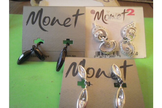 Monet earrings Three pairs new on card
