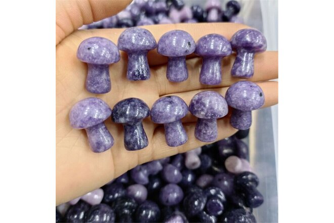 20pcs Mini Natural Purple Lepidolite Stone Mushroom Hand Carved Crystal Healing