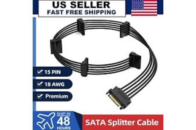 15 Pin SATA Power Extension Hard Drive Cable 1 Male to 5 Female Splitter Adapter