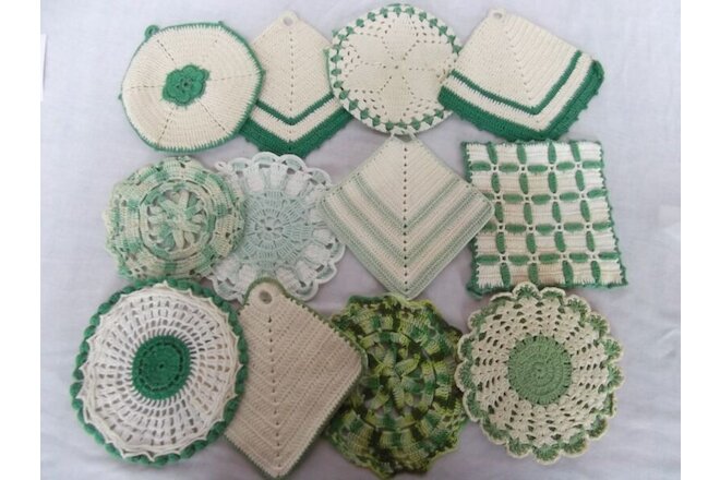 vintage lot 12 crochet pot holders green