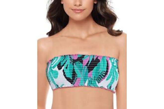 Salt + Cove Womens Printed Ruffle-Trimmed Smocked Bandeau Swimsuit Size Medium