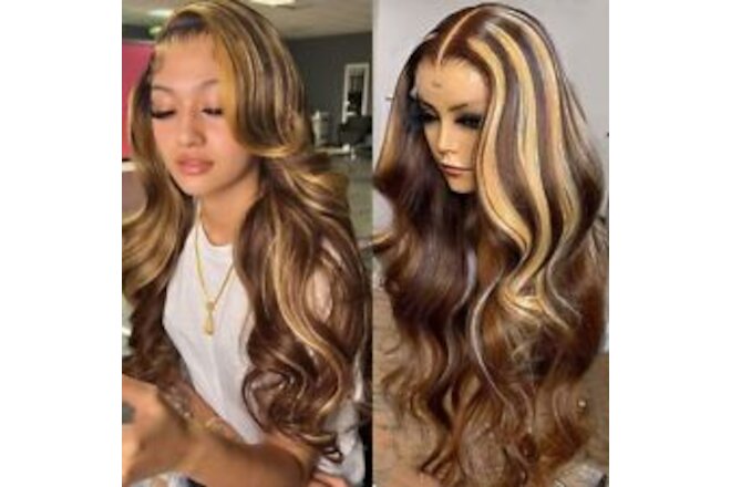 Loyom Highlight Ombre Lace Front Wig Human Hair Pre Plucked 13x4 Body Wave La...