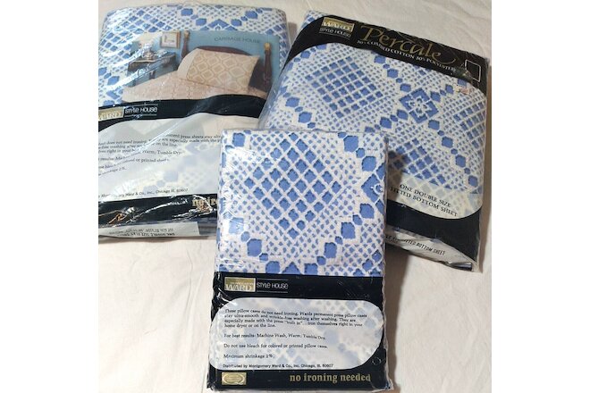 Vintage Blue Lace Carriage House Double Sheet Set & Pillowcases Montgomery