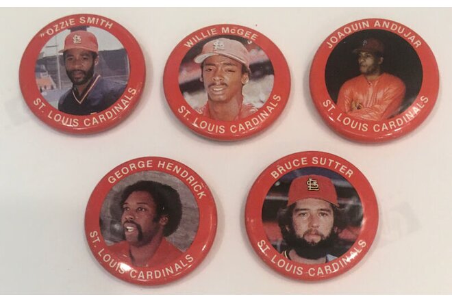 1984 Fun Foods Pins - Cardinals - Team Set - Ozzie Smith - 5 Pins - NrMt