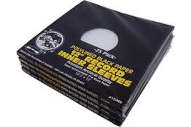 (100) 12" Premium Black Polylined Record Inner Sleeves - Archival Quality,