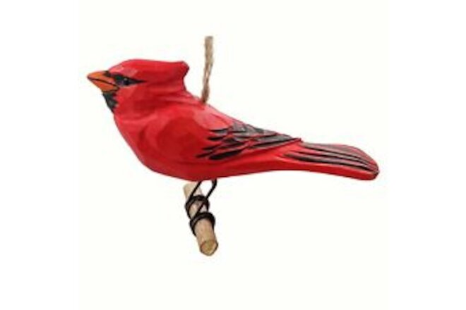 Hand Carved Northern Cardinal Redbird Wooden Cardinal Figurine for Hanging De...