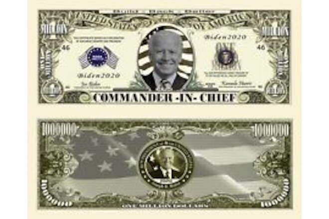 ✅ President Joe Biden 50 Pack Commander 1 Million Dollar Bills Collectible ✅