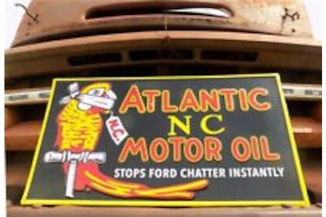 Atlantic NC Motor Oil Sign, Tin Advertising Sign, Motor Oil, Gasoline & Oil Sign