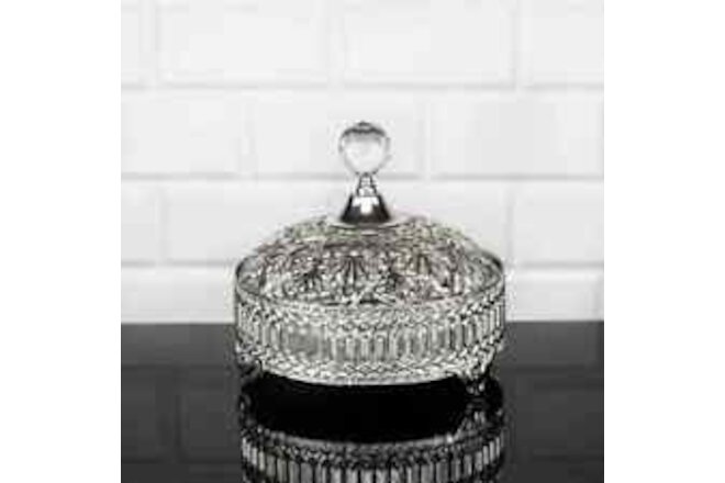 Candy Bowl, Stainless Metal Lid, Crystal Top, 6.3”, Silver