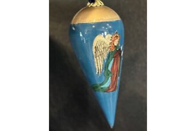 Angel Hanging Teardrop Ornament Hand Blown Glass Reverse Painted