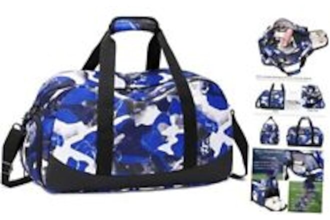 Kids Overnight Duffle Bag Boys Sports Bag Gymnastics Bag with Shoe Camo Blue