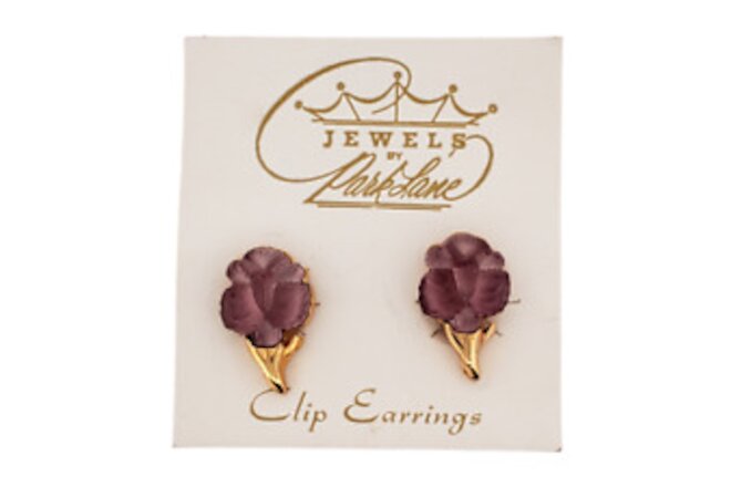 VTG PARK LANE Gold Tone Bavarian Cut Crystal Purple Flower Clip on Earrings NOS
