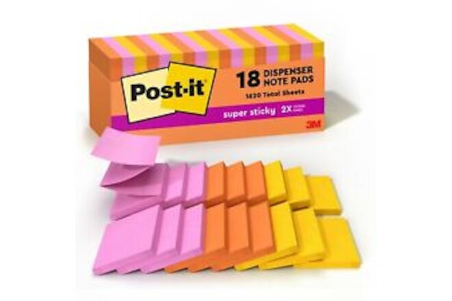 Post-it Super Sticky Notes, 3"x3", 18PD/PK, Multi