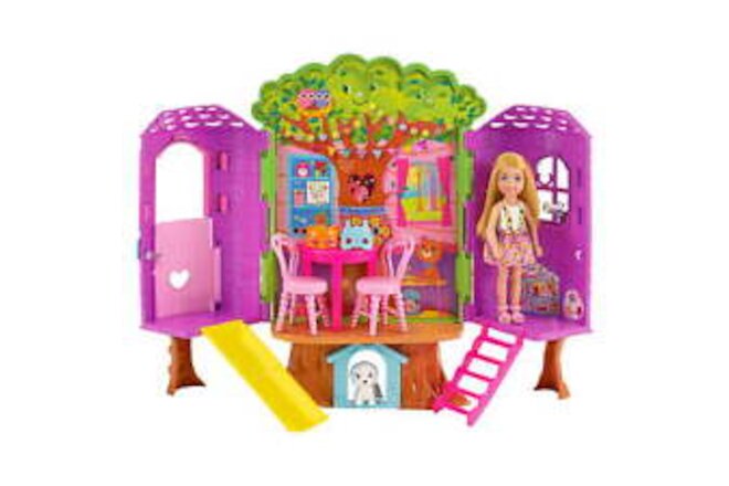 Chelsea Doll and Treehouse Playset with Pet Puppy, Furniture, Slide, Accessories