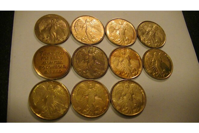 9 ANGEL TOKENS MEDALS ROUND COIN LIKE RELIGIOUS ANGELIC