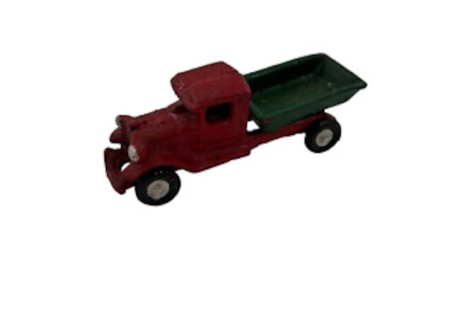 Red & Green Dump Truck Cast Iron Toy Vintage Reproduction 5 Inches