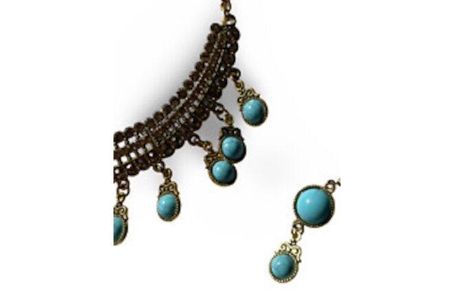 Turquoise Vintage Set Plastron Necklace and Earrings