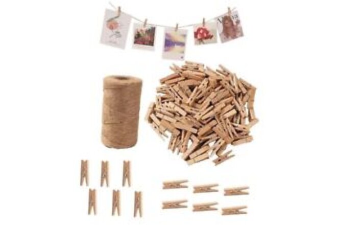 Small Clothes Pins for Photos,100PCS Mini Wooden Clothes Pins with 328 Feet