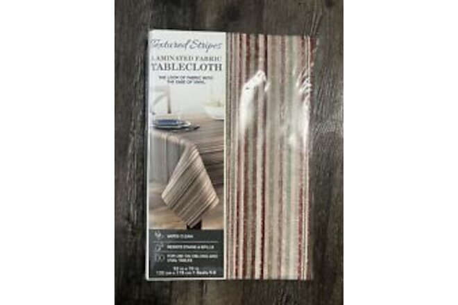 Town And Country Living Textured Stripes Laminated Fabric Table Cloth 52” X 70”