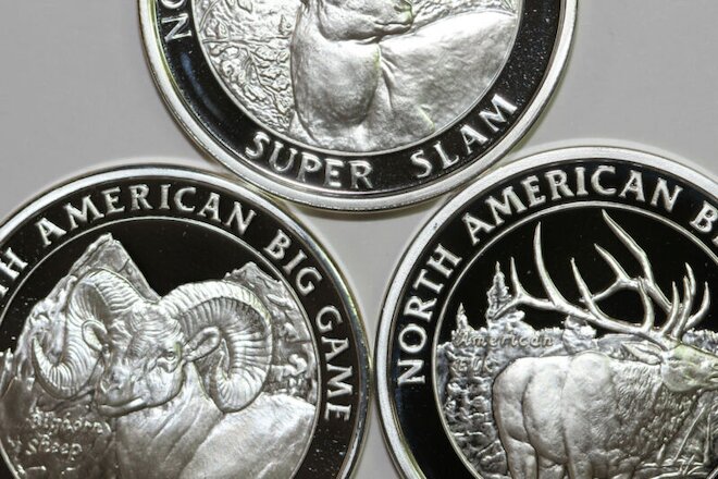 3 Non Silver North American Hunting Club Super Slam Rounds Mint State (NUM6458)