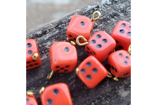 Vintage Glass Beads Bohemian Orange Red Dice Casino Games DIY Jewelry Making
