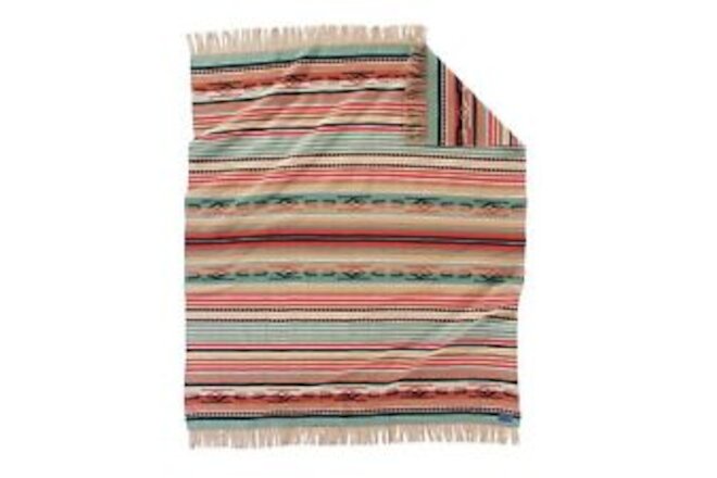 Pendleton Chimayo Wool Throw Size Blanket, Coral/Aqua Stripe One Size