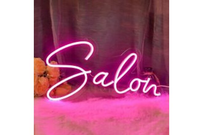 23inch Salon Neon Sign Pink Light, Barber Hair Nails Spa Beauty Studio LED Wa...