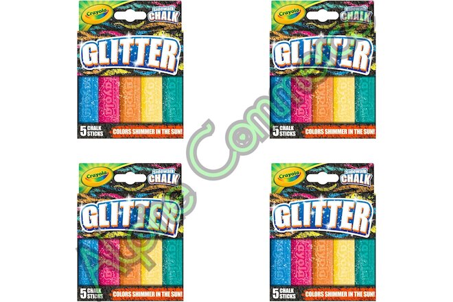 *4-Boxes* Crayola Glitter Washable Sidewalk Chalks 5 Shimmering Colors 03-5804