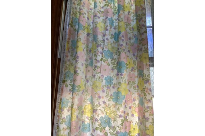 Vintage Flower Power Curtains 2 Panels and Hooks Handmade Bed Sheets Pastels