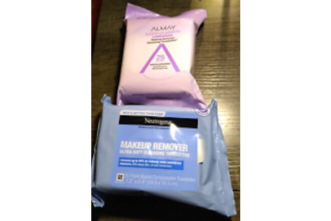 Lot of 2 Make up Remover Towelettes - Almay 25Ct and Neutrogena 25 Ct New!